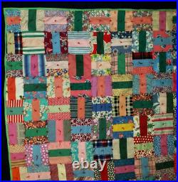 Antique Depression-era Handstitched Handquilted QUILT 67x84 Patchwork Crazy Quit
