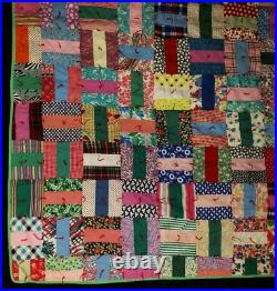 Antique Depression-era Handstitched Handquilted QUILT 67x84 Patchwork Crazy Quit
