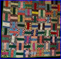 Antique Depression-era Handstitched Handquilted QUILT 67x84 Patchwork Crazy Quit