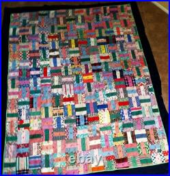 Antique Depression-era Handstitched Handquilted QUILT 67x84 Patchwork Crazy Quit