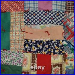 Antique Depression-era Handstitched Handquilted QUILT 67x84 Patchwork Crazy Quit