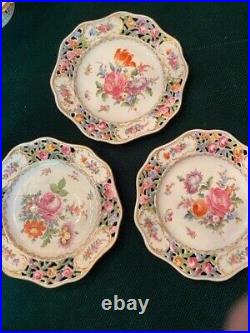 Antique Dresden Porcelain Dessert Plates, Serving Platters And Small Cake Stands