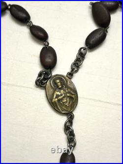 Antique Dual Relic Rosary St Dominic Tree Wood Roman Catacomb Earth Box Crucifix