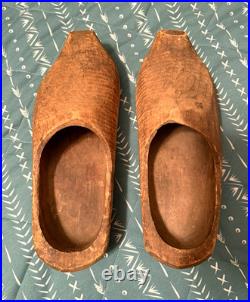 Antique Dutch Wooden Clogs Holland Hand Carved Work Shoes Folk Art Primitive