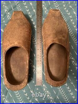 Antique Dutch Wooden Clogs Holland Hand Carved Work Shoes Folk Art Primitive