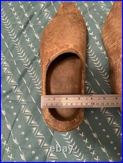 Antique Dutch Wooden Clogs Holland Hand Carved Work Shoes Folk Art Primitive