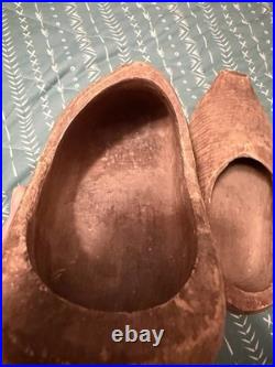 Antique Dutch Wooden Clogs Holland Hand Carved Work Shoes Folk Art Primitive