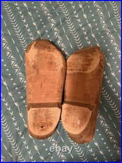 Antique Dutch Wooden Clogs Holland Hand Carved Work Shoes Folk Art Primitive