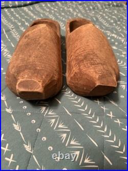 Antique Dutch Wooden Clogs Holland Hand Carved Work Shoes Folk Art Primitive