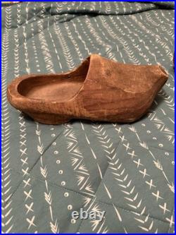 Antique Dutch Wooden Clogs Holland Hand Carved Work Shoes Folk Art Primitive