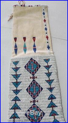 Antique Early 20th Century Native American Sioux Beaded & Quill Pipe Bag