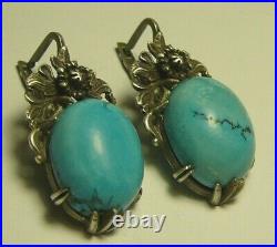 Antique Earrings 84 Silver Turquoise Imperial Russian 1908