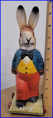 Antique Easter Candy Container Rabbit On Wheel