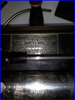 Antique Edison Fireside Cylinder Phonograph Model A + Cygnet No 10 Horn + Crane