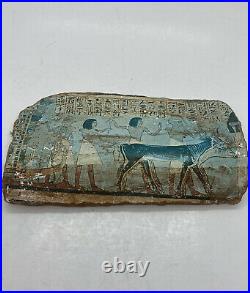 Antique Egyptian Hand Painted Hieroglyphs Animal Cow Art Drawing Clay Cotta C3