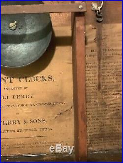 Antique Eli Terry and Sons Pillar & Scroll c1825 Mantel Clock Original Glass