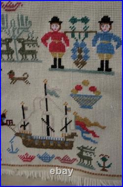 Antique Embroidered Needlepoint Sampler Complete Adam Eve Danish Name Cloth