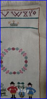 Antique Embroidered Needlepoint Sampler Complete Adam Eve Danish Name Cloth