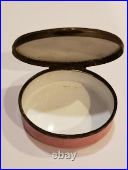 Antique Enamel Trinket Or Snuff Box Handpainted