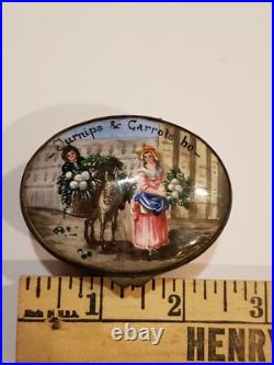 Antique Enamel Trinket Or Snuff Box Handpainted