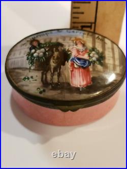 Antique Enamel Trinket Or Snuff Box Handpainted
