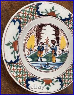 Antique English Delft Polychrome Plate Dish 18th Century Chinoiserie Faience