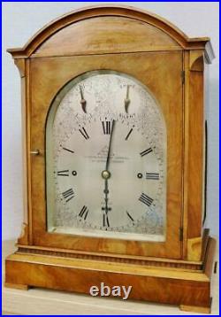 Antique English Dent Of London Walnut Triple Fusee 8 Bell Musical Bracket Clock