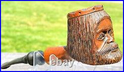 Antique Estate Tobacco Hand Carved Pipe King Face Head Image Old Briar Wood RARE