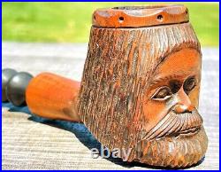 Antique Estate Tobacco Hand Carved Pipe King Face Head Image Old Briar Wood RARE