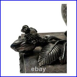 Antique Figural Napkin Ring Silver Silverplate Bird Leaf with Footed Pedestal