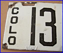 Antique First Year Issued Original 1913 Colorado Porcelain License Plate #13613