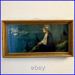 Antique Framed Jesus In The Garden Of Gethsemane Gold Tone Large 17.75 X 33.5