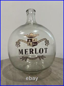 Antique French Blown Glass Gallon MERLOT Bottle Wine Large 12 Handpainted