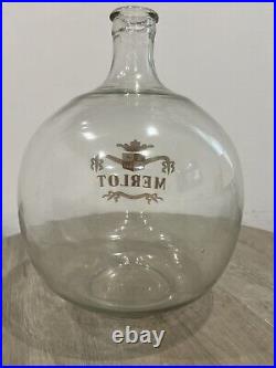 Antique French Blown Glass Gallon MERLOT Bottle Wine Large 12 Handpainted