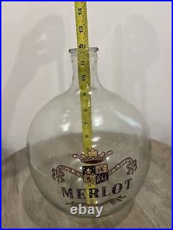 Antique French Blown Glass Gallon MERLOT Bottle Wine Large 12 Handpainted