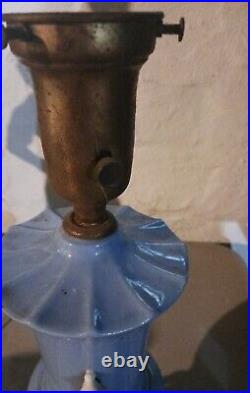 Antique French Blue Lamp With Seated Asian Figures Ceramic