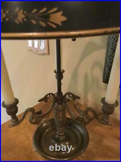 Antique French Bouillotte Lamp with Metal Tole Shade