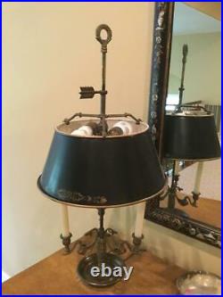 Antique French Bouillotte Lamp with Metal Tole Shade