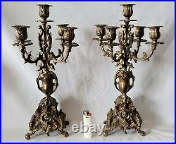 Antique French Candelabras Candlesticks 4 Arm 5 Holders Brass/ Bronze