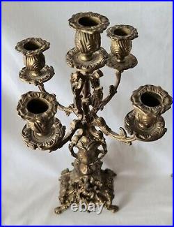 Antique French Candelabras Candlesticks 4 Arm 5 Holders Brass/ Bronze