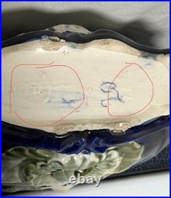 Antique French Gustave De Bruyn Barbotine Garnitures 3pc Mantle Set Art Nouveau