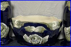 Antique French Gustave De Bruyn Barbotine Garnitures 3pc Mantle Set Art Nouveau