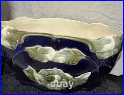 Antique French Gustave De Bruyn Barbotine Garnitures 3pc Mantle Set Art Nouveau