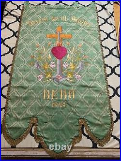 Antique French Hand Embroidery Catholic Priest Vestments Church Panel 36 X 66