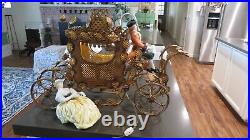 Antique French Italian Coronation Toile Lamp Figurines Horse Carriage or Coach