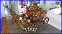 Antique French Italian Coronation Toile Lamp Figurines Horse Carriage or Coach