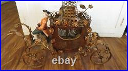 Antique French Italian Coronation Toile Lamp Figurines Horse Carriage or Coach