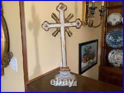 Antique French Italian Gilded Painted Cross Circa late 1700s