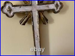 Antique French Italian Gilded Painted Cross Circa late 1700s