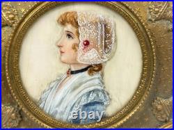 Antique French Louis XVI Miniature Portrait Painting Bronze Ormolu Box Casket